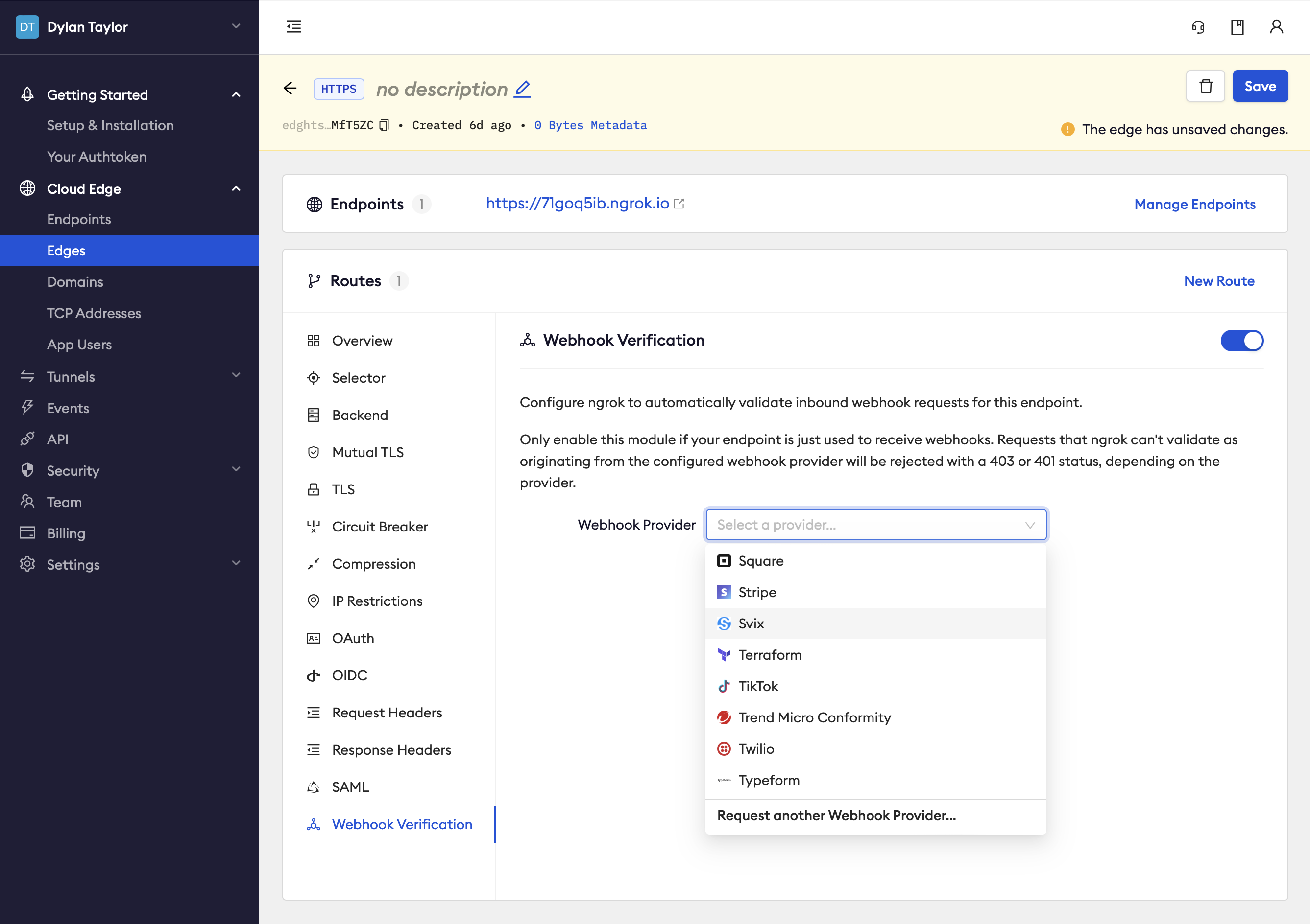 Selecting Svix as the Webhook Provider